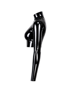 A glossy metallic black latex long-sleeve crop top by Ribcage, featuring a structured mock neckline, a sharp cropped hemline, and a compressive second-skin fit.